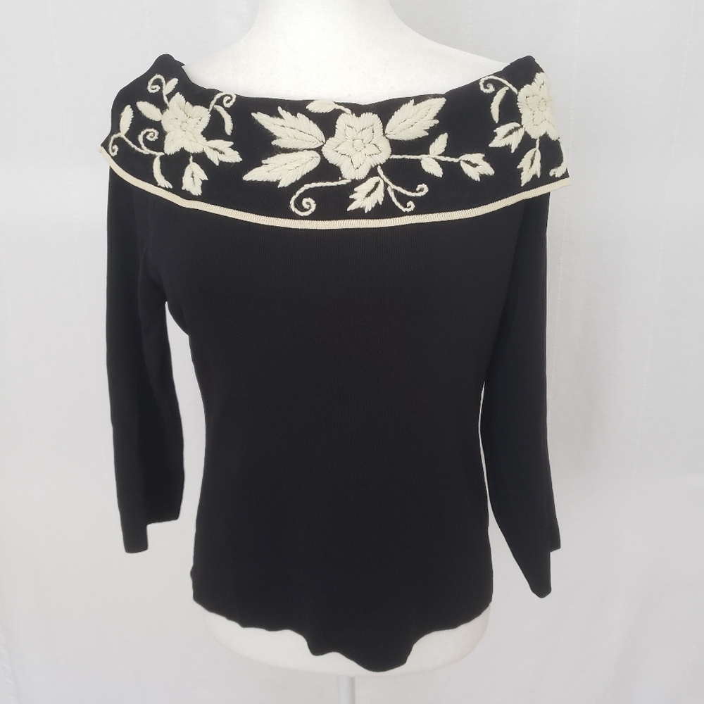 BCBGMaxAzria Embroidered Knit Top